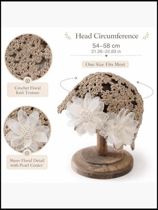Cotton Crochet Hat Boho Flower Knit Beanie Hollow Skull Cap Handmade Summer main image 4